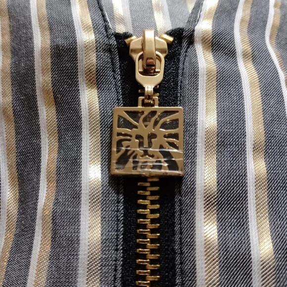 ANNE KLEIN Zip Up Blouse Metallic Gold Gray Stripe Shirt Blouse Plus Size 3X New - Picture 4 of 11